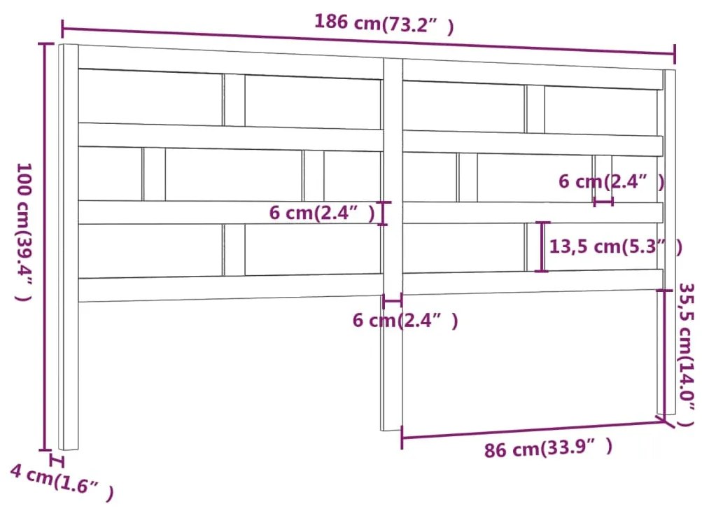 vidaXL Κεφαλάρι κρεβατιού Καφέ 186x4x100 εκ. από Μασίφ Ξύλο Πεύκου