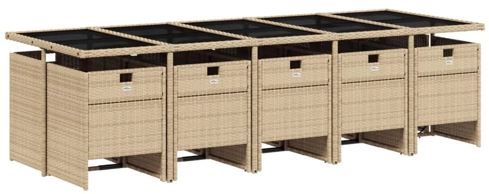 vidaXL Σετ Τραπεζαρίας Κήπου 11 τεμ. Μπεζ Συνθετικό Ρατάν με Μαξιλάρια