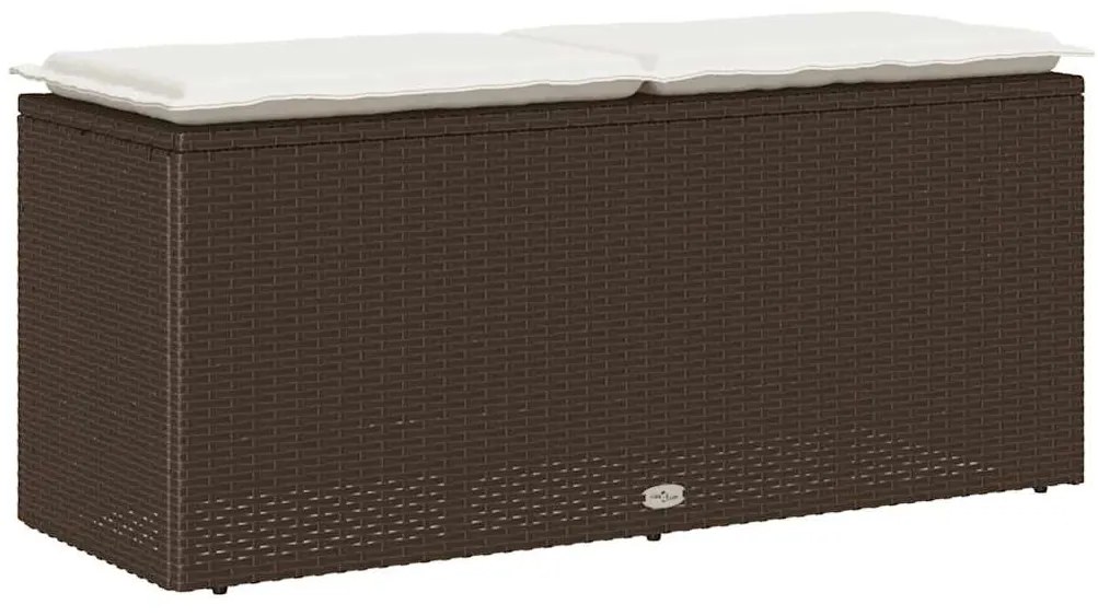 vidaXL Πάγκος κήπου με μαξιλάρι καφέ 110x40x44 cm Poly Rattan