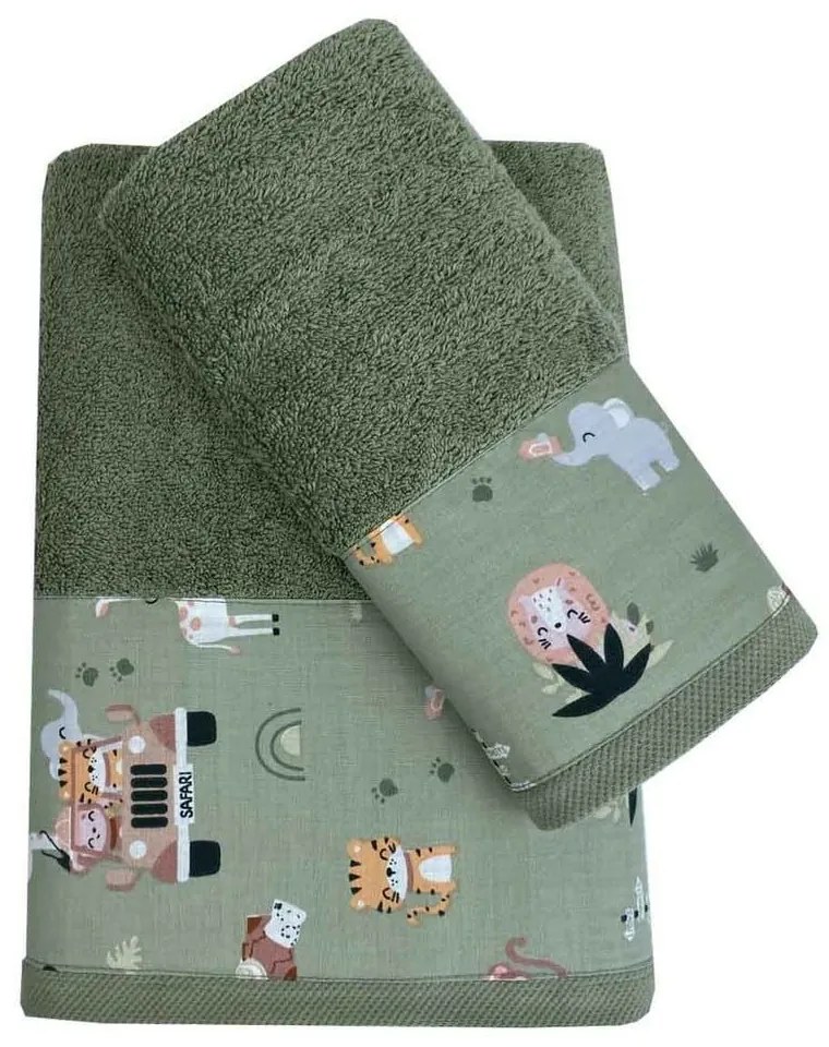 Πετσέτες Παιδικές Safari 943-914 (Σετ 2τμχ) Olive Astron Towels Set 30x50cm 100% Βαμβάκι