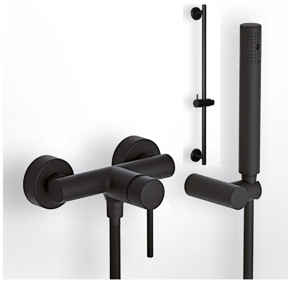 Eurorama Tonda Black Matt 145150-400 Μπαταρία Ντουζιέρας με Tηλέφωνο, Eπίτοιχο Στήριγμα Τηλεφώνου+PVC Σπιράλ+SINTESI βέργα