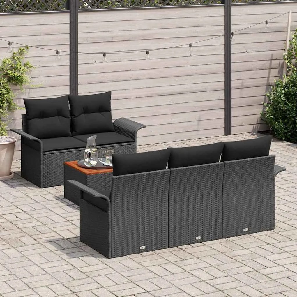 vidaXL Σετ Καναπέ Κήπου 6 pcs Μαύρο Πολυ ράταν