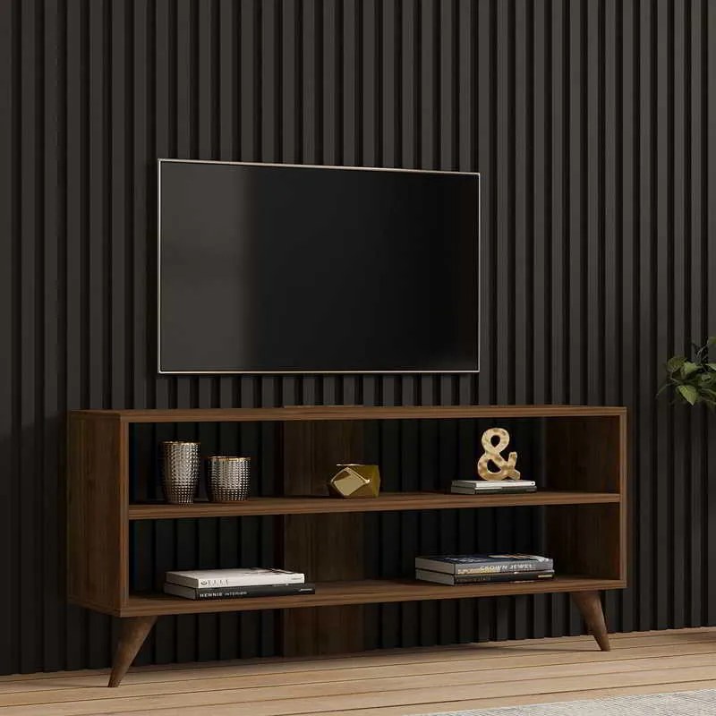 Έπιπλο τηλεόρασης Prestige pakoworld σε καρυδί απόχρωση 120x29,6x50εκ