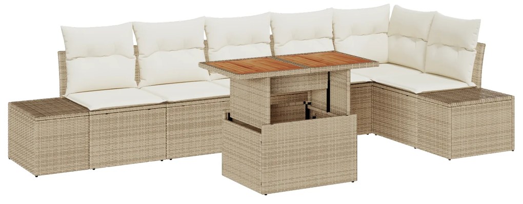 vidaXL Σετ 7 Τεμαχίων Κήπου με Μαξιλάρια Μπεζ Poly Rattan Acacia