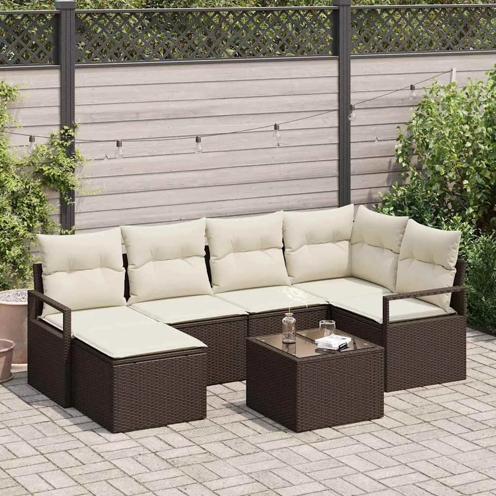 vidaXL Σετ Καναπέ Κήπου 7 pcs Καφέ Πολυ ράταν
