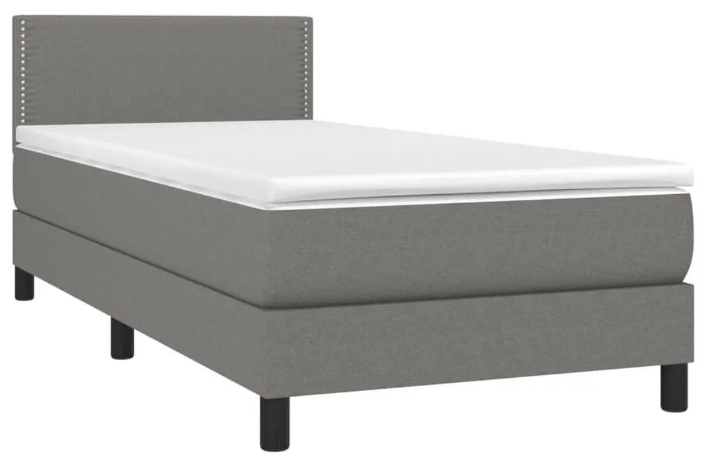 Κρεβάτι Boxspring με Στρώμα &amp; LED Σκ.Γκρι 90x200 εκ. Υφασμάτινο - Γκρι