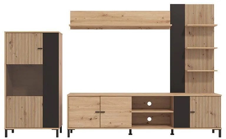 Κέντρο Ψυχαγωγίας - Σύνθεση Avignon Artisan Oak - Artisan Oak με Μαύρες Γραμμές - Μαύρο 263x40x167 εκ.