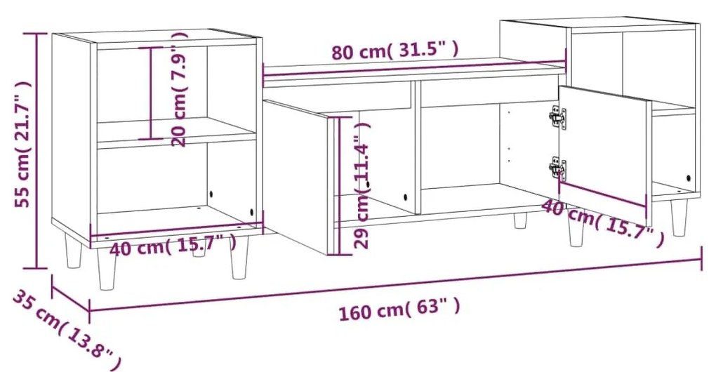 Έπιπλο Τηλεόρασης Καφέ Δρυς 160x35x55 εκ. Επεξεργασμένο Ξύλο - Καφέ