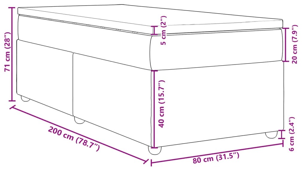 Κρεβάτι Boxspring με Στρώμα Taupe 80x200 εκ. Υφασμάτινο - Μπεζ-Γκρι