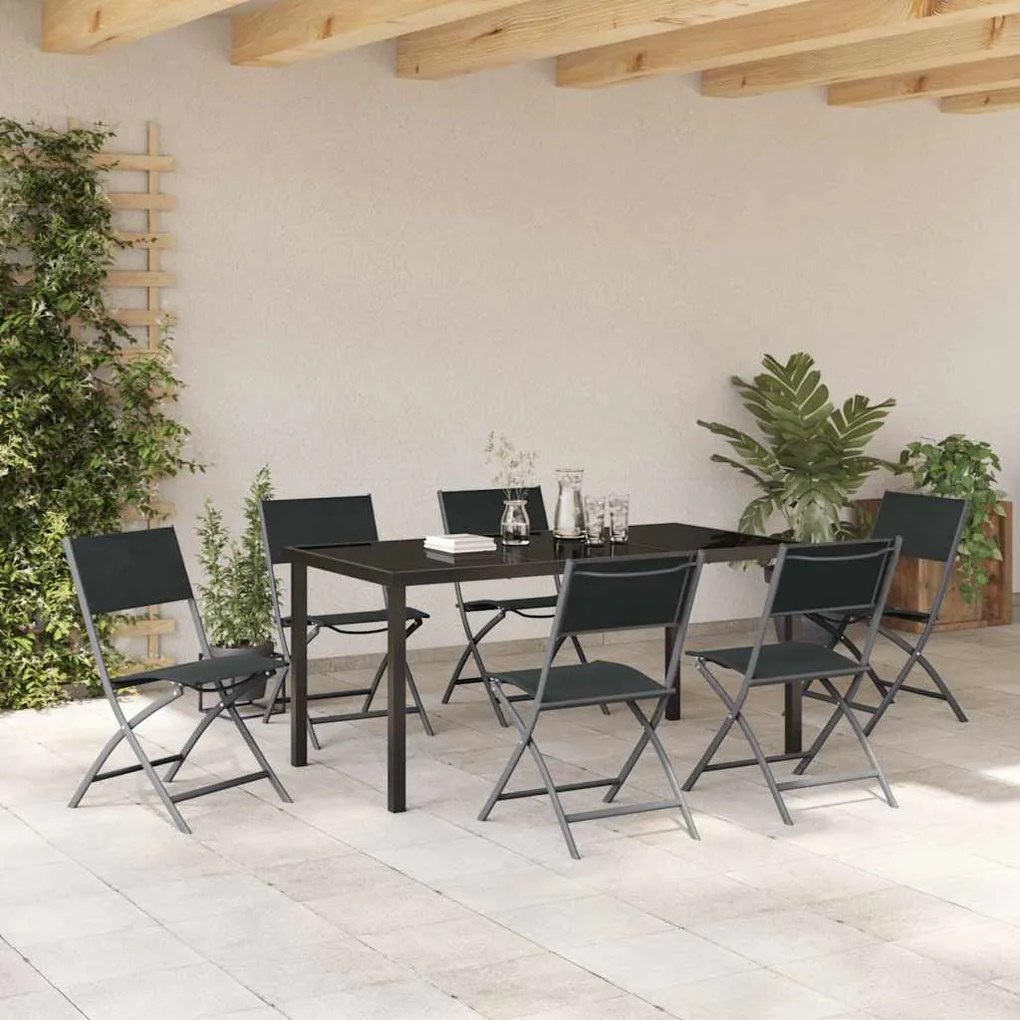 vidaXL Σέτ φαγητού για κήπο 7 pcs Μαύρο Textilene και ατσάλι