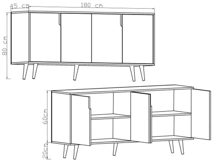 Μπουφές Sennan μελαμίνης oak 180x45x80εκ 180x45x80 εκ.