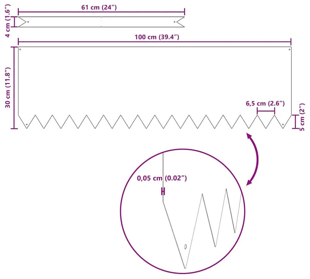 vidaXL Περίγραμμα γκαζόν 50 pcs Μαύρο 100 x 0.05 x 20 εκ