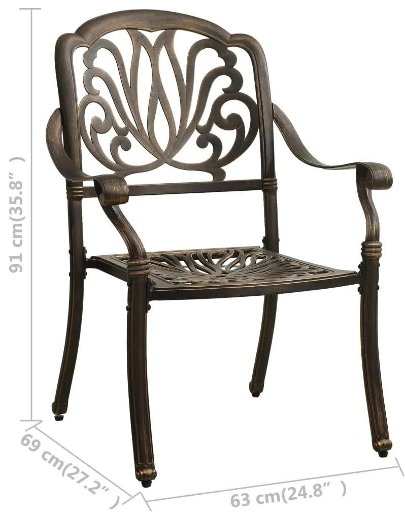 Καρέκλες Κήπου 2 τεμ. Μπρονζέ από Χυτό Αλουμίνιο - Καφέ