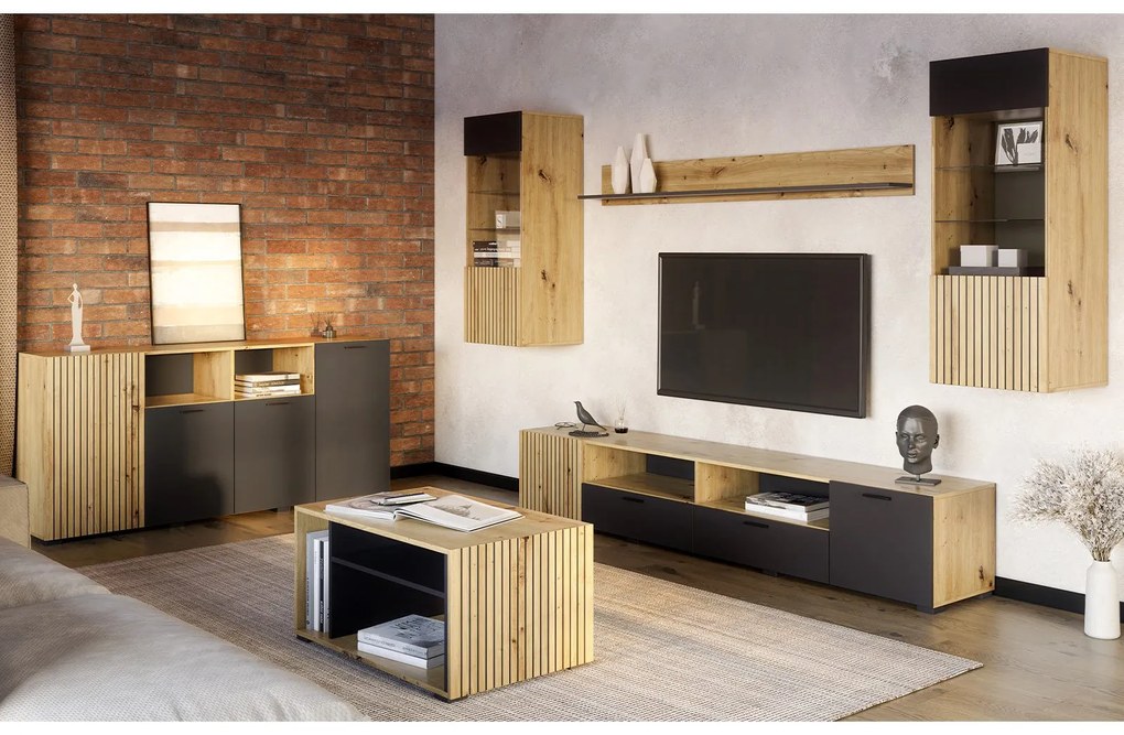 Ξύλινο Έπιπλο Τηλεόρασης DENVER Artizan Oak/Ανθρακί Μ230xΠ42.5xΥ42cm