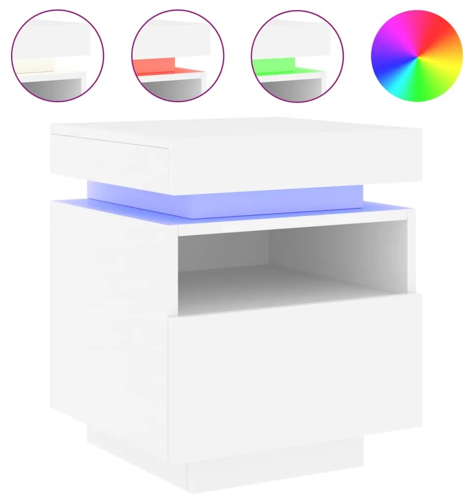 vidaXL Κομοδίνα με Φώτα LED 2 τεμ. Λευκά 40 x 39 x 48,5 εκ.