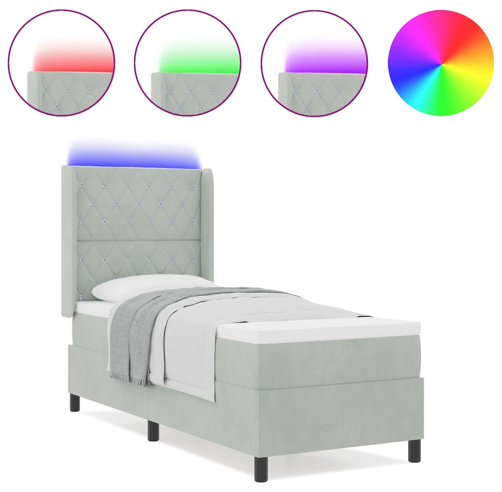vidaXL Κρεβάτι με Στρώμα και LED Φωτισμό Γκρι 80x200 εκ. Βελούδο