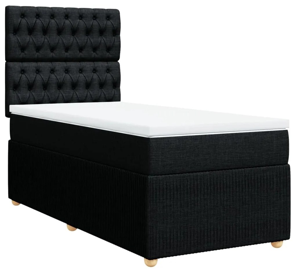 vidaXL Κρεβάτι Boxspring με Στρώμα Μαύρο 90x190 εκ.Υφασμάτινο