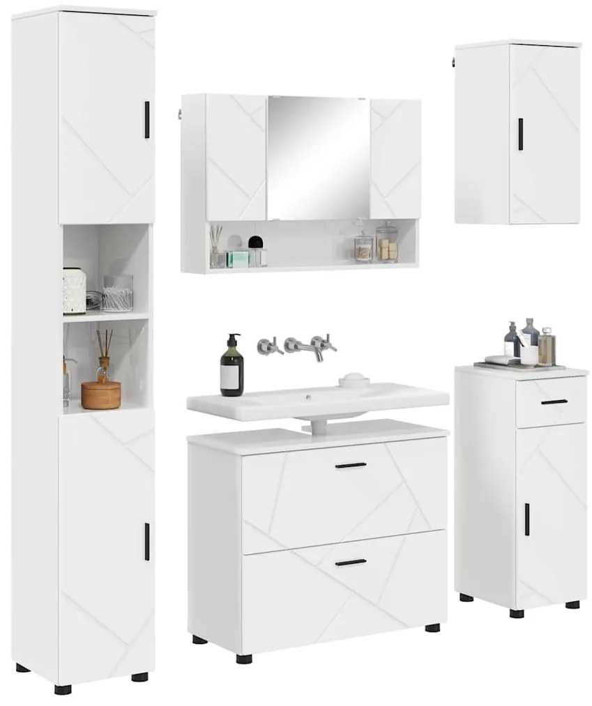 vidaXL Σετ Επίπλων Μπάνιου 5 pcs Γυαλιστερό λευκό 30 x 35 x 192 εκ.