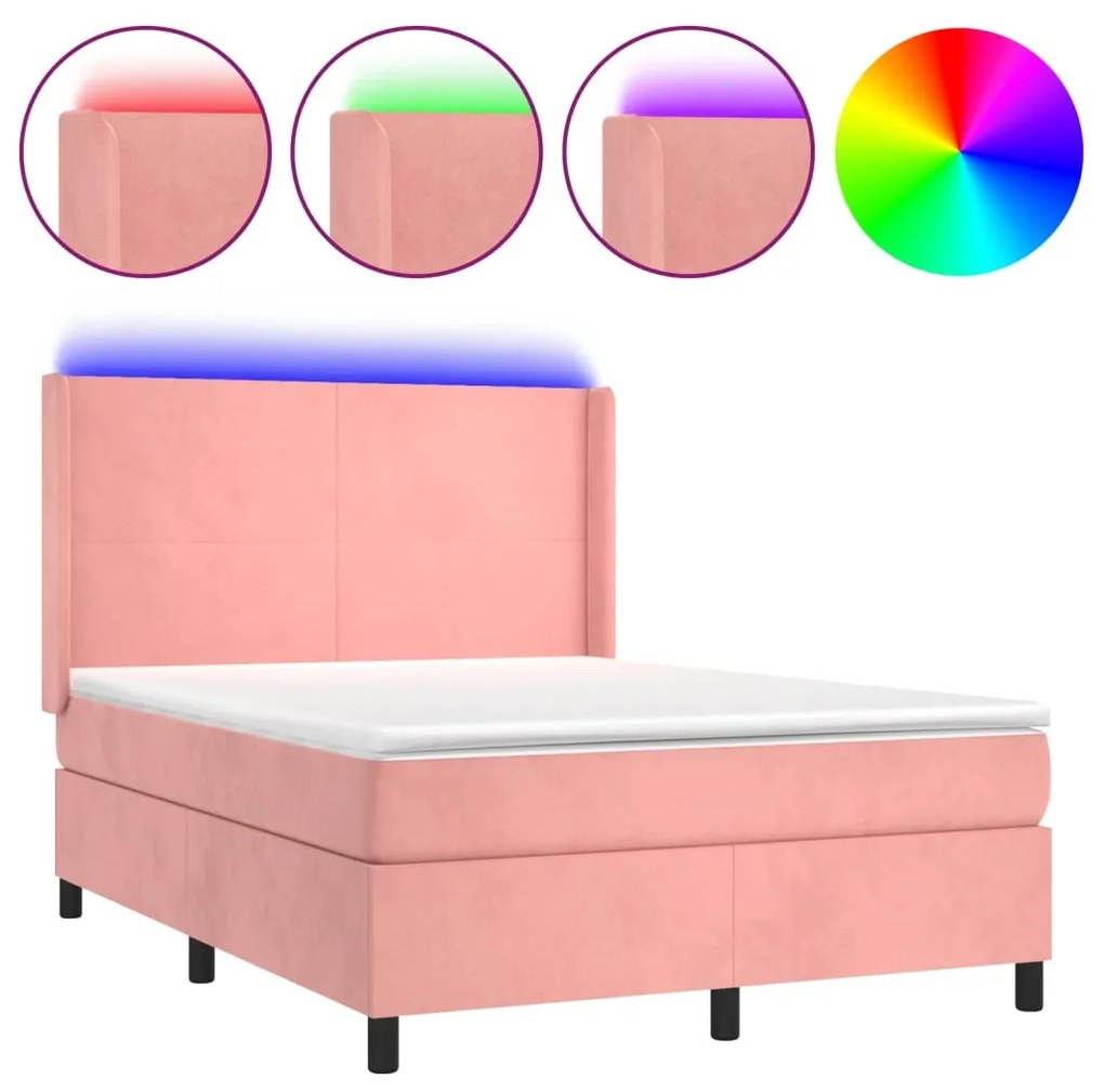 ΚΡΕΒΑΤΙ BOXSPRING ΜΕ ΣΤΡΩΜΑ &amp; LED ΡΟΖ 140X200 ΕΚ. ΒΕΛΟΥΔΙΝΟ 3139450