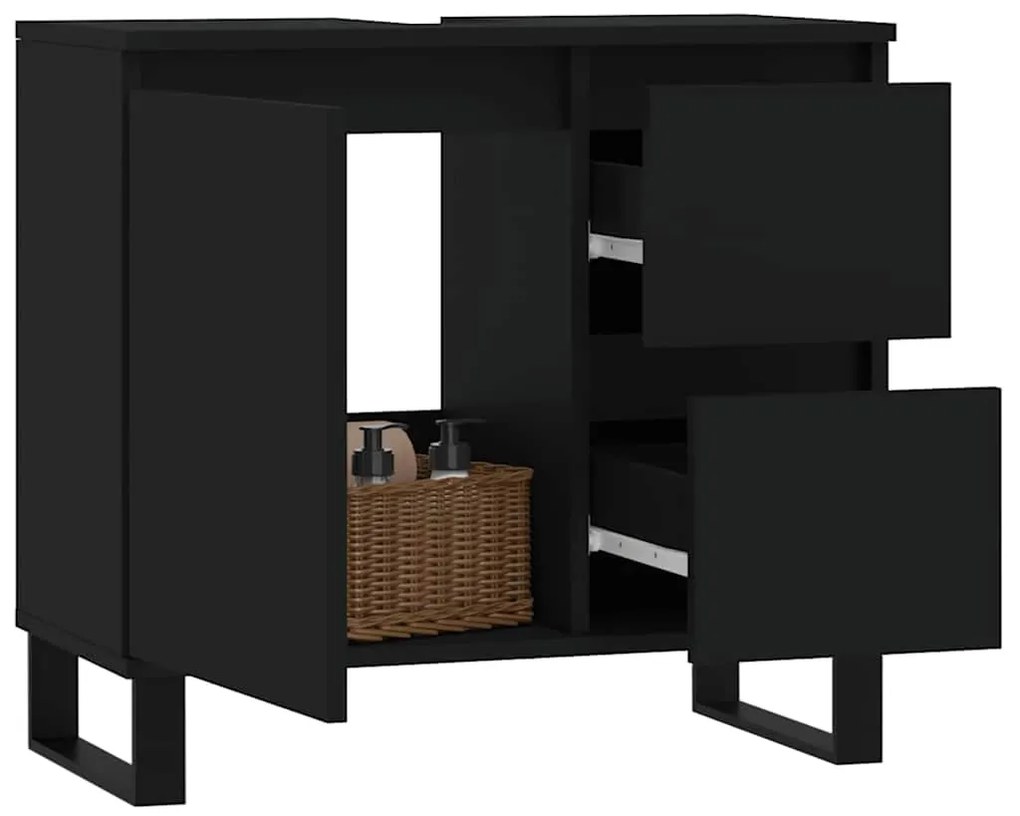 vidaXL Ντουλάπι Μπάνιου Μαύρο 65x33x60 εκ. Επεξεργασμένο Ξύλο