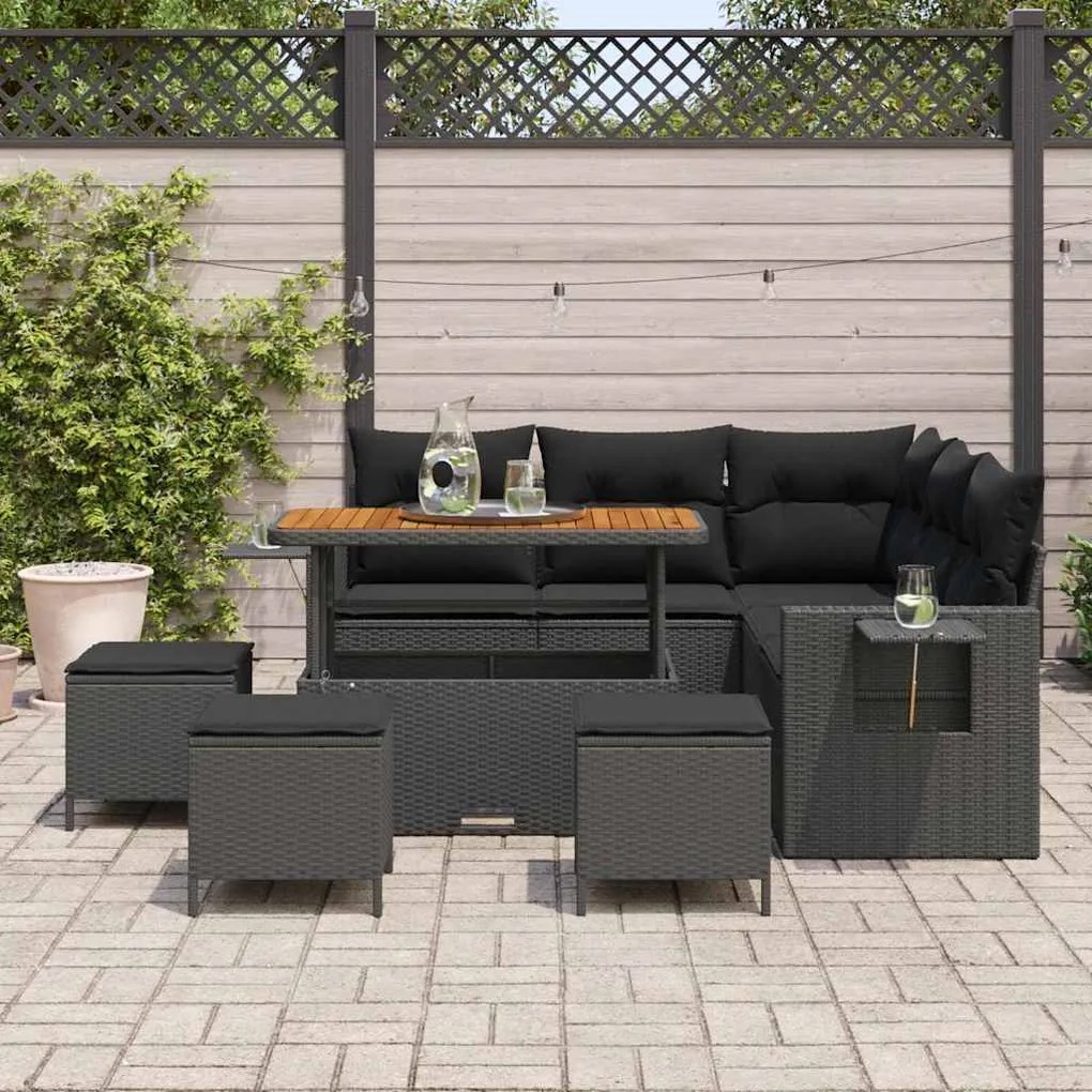 vidaXL Σετ Καναπέ Κήπου 9 pcs Μαύρο συνθετικό ρατάν