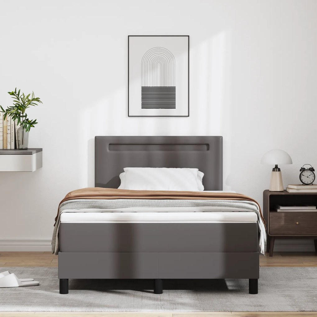 vidaXL κρεβάτι box spring με στρώμα γκρι, 120 x 200 εκ. από τεχνητό δέρμα
