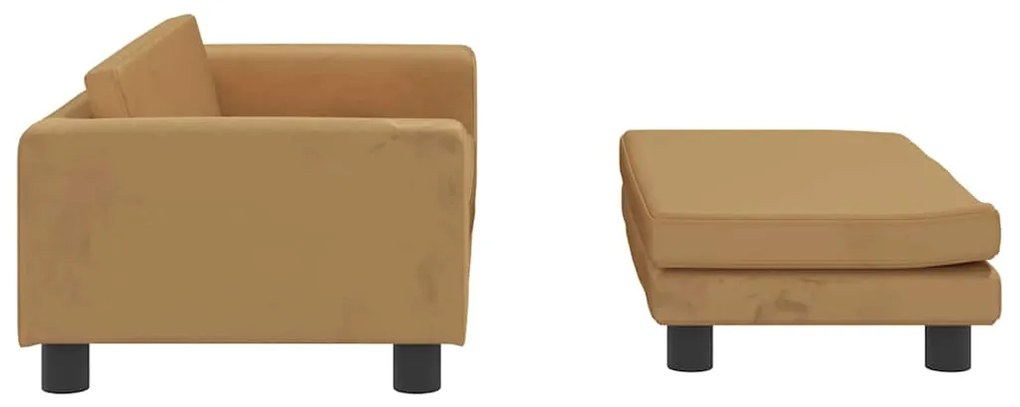 vidaXL Καναπές Παιδικός με Υποπόδιο Καφέ 100x50x30 εκ. Βελούδινος