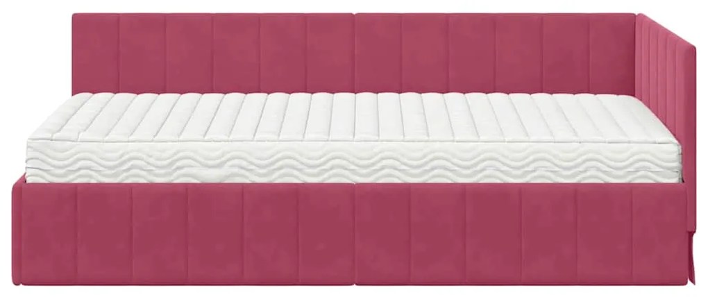 vidaXL Κρεβάτι Γωνίας με στρώμα Μπορντό 100 x 200 cm Βελούδο
