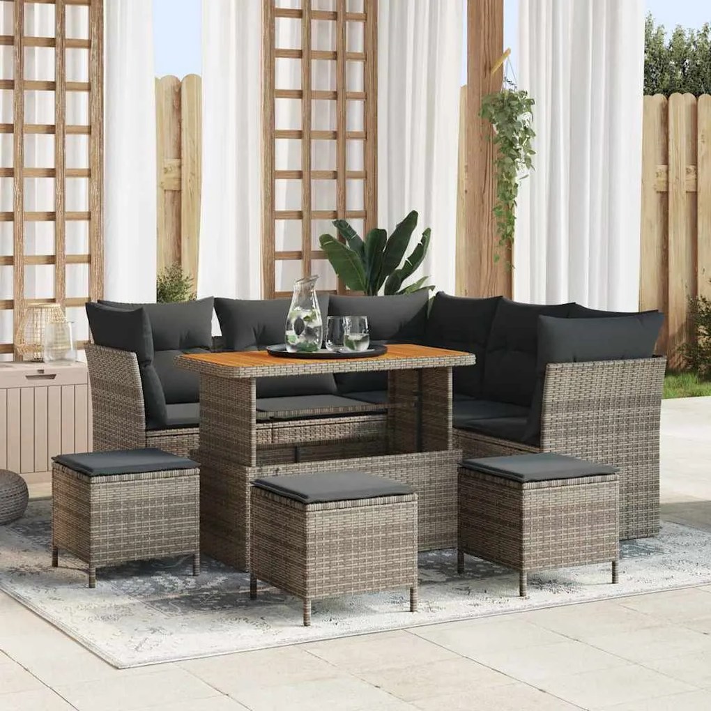 vidaXL Σετ Καναπέ Κήπου Ρυθμιζόμενο ύψος 9 pcs Γκρι συνθετικό ρατάν