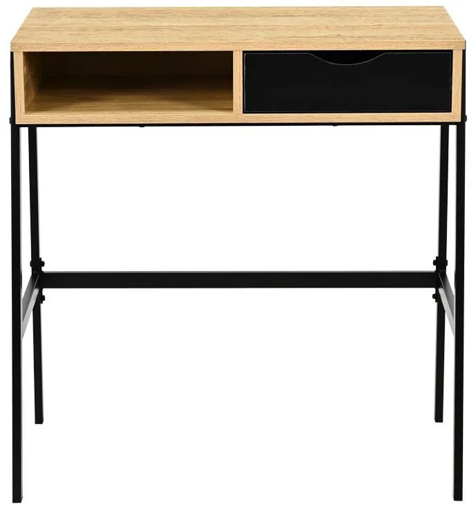 Γραφείο εργασίας Rezio με Ράφι και Συρτάρι σε Oak με Μαύρο Μεταλλικό Πόδι 75x45x76 εκ. 75x45x76 εκ.