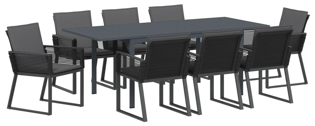 vidaXL Σετ τραπεζαρίας κήπου 9 pcs Μαύρο Large Μέταλλο