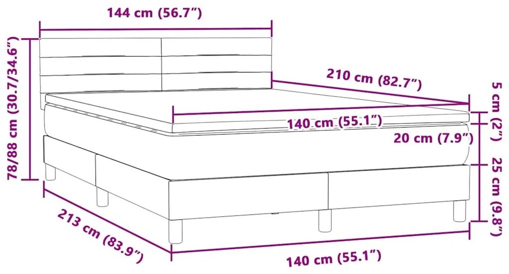 Κρεβάτι Boxspring με Στρώμα Ανοιχτό Γκρι 140x210 εκ. Βελούδινο - Γκρι