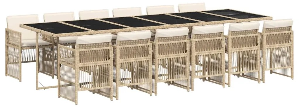 vidaXL Σετ Τραπεζαρίας Κήπου 13 τεμ. Μπεζ Συνθ. Ρατάν με Μαξιλάρια