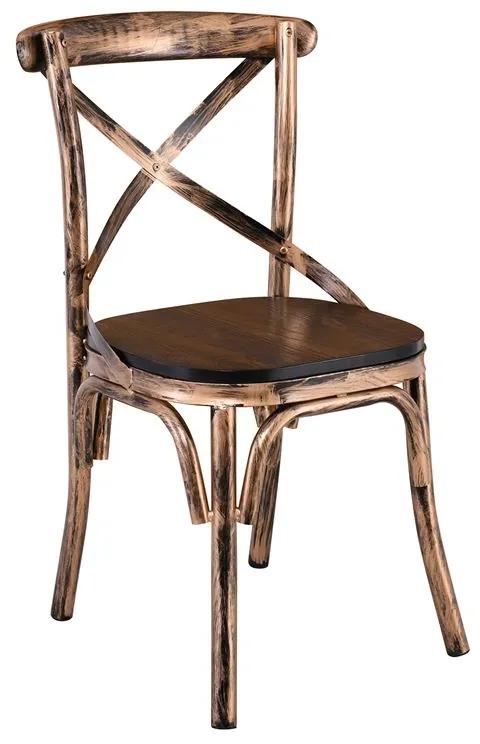 MARLIN Wood Καρέκλα Dark Oak, Μέταλλο Βαφή Black Gold  52x51x86cm [-Καρυδί Σκούρο-] [-Μέταλλο/Ξύλο-] Ε5160,2