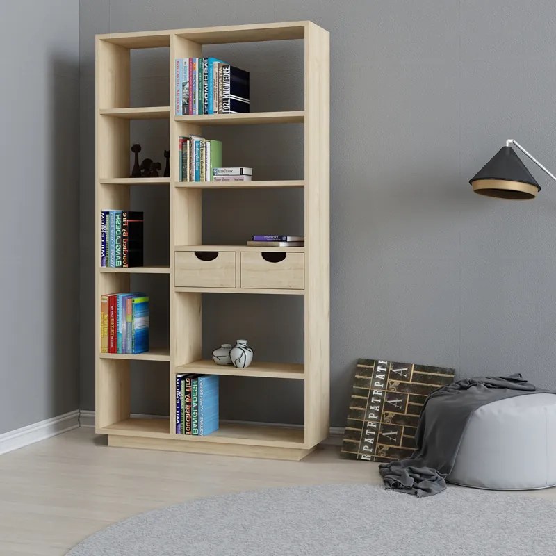 Βιβλιοθήκη με συρτάρια Dakin pakoworld σε oak απόχρωση 80x25x190εκ (1 τεμάχια)