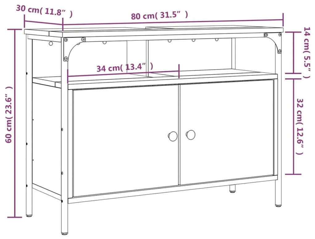 Ντουλάπι Νιπτήρα Μπάνιου Sonoma Δρυς 80x30x60 εκ. Επεξ. Ξύλο - Καφέ