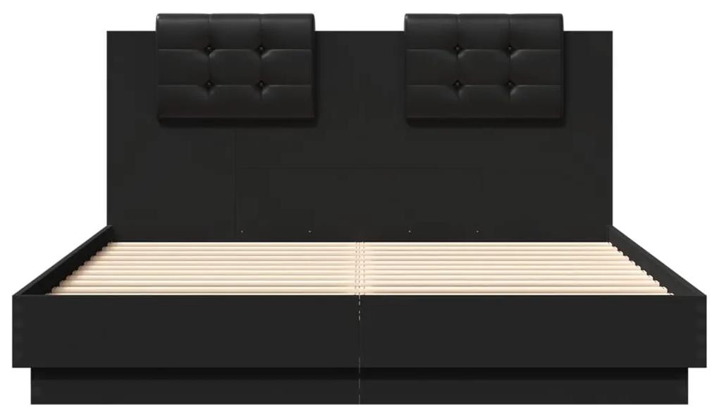 vidaXL Πλαίσιο Κρεβατιού με Κεφαλάρι και LED Μαύρο 140 x 200 εκ.