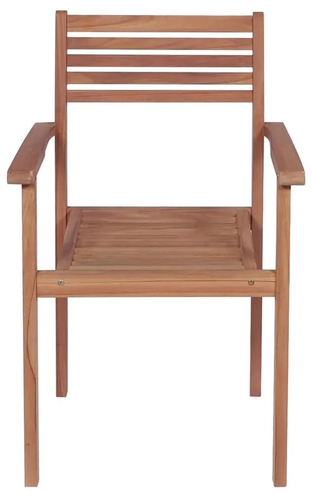 Καρέκλες Κήπου Στοιβαζ. 6 τεμ. από Μασίφ Ξύλο Teak με Μαξιλάρια - Μαύρο