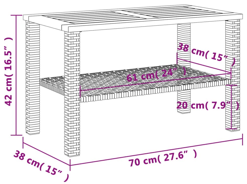 Τραπέζι Κήπου Μαύρο 70x38x42 εκ. Συνθετικό Ρατάν &amp; Ξύλο Ακακίας - Μαύρο