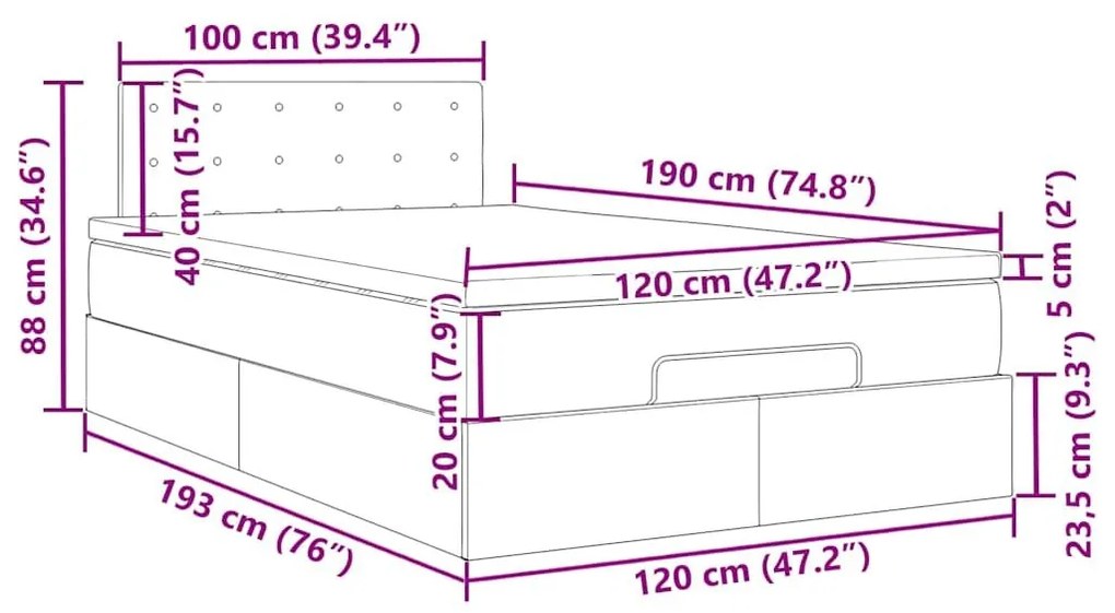 Οθωμανικό κρεβάτι με στρώμα Μαύρο 120x190 cm Velvet - Μαύρο