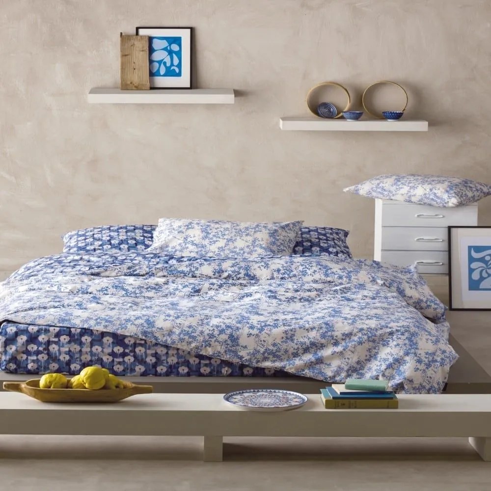 Σεντόνια Paco 01 (Σετ 4τμχ) Blue-Ecru Kentia Υπέρδιπλο 240x270cm 100% Βαμβάκι