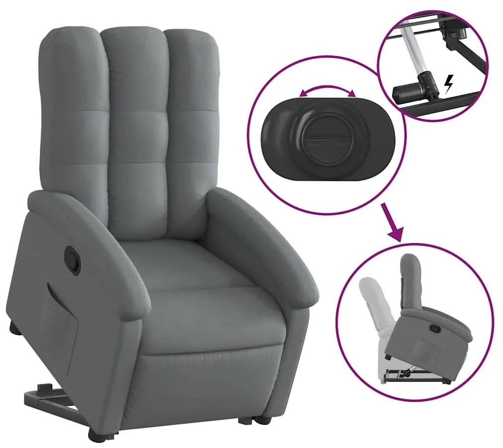 vidaXL Πολυθρόνα Ανακλινόμενη με Ανύψωση Σκούρο Γκρι Υφασμάτινη