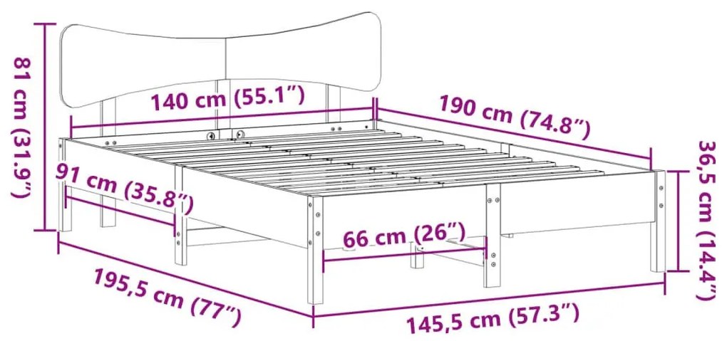 Σκελετός Κρεβατιού Χωρίς Στρώμα Καφέ 140x190 Μασίφ Ξύλο Πεύκου - Καφέ