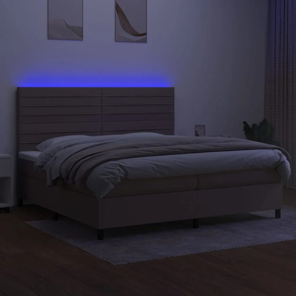 vidaXL Κρεβάτι Boxspring με Στρώμα & LED Taupe 200x200 εκ. Υφασμάτινο