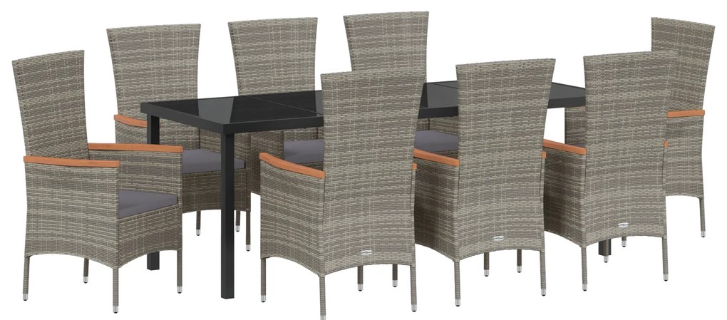 vidaXL Καρέκλες Κήπου με Μαξιλάρια 9 pcs Γκρι 200 x 80 x 73 εκ