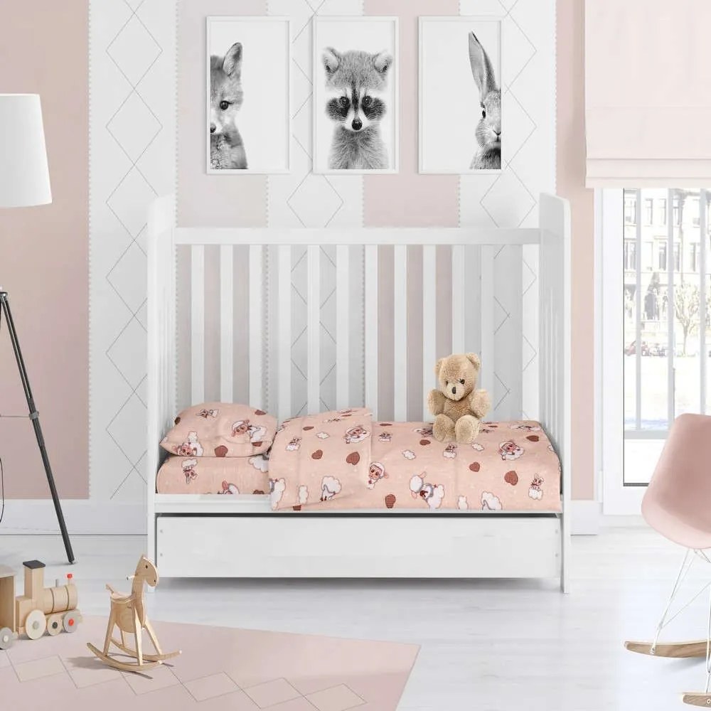 Σεντόνι Βρεφικό Με Λάστιχο Προβατάκι 07 Beige DimCol Cradle 70x155cm 100% Βαμβακερή Φανέλα