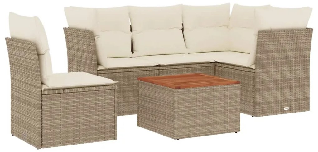 vidaXL Σετ Καναπέ Κήπου 6 τεμ. Μπεζ Συνθετικό Ρατάν με Μαξιλάρια