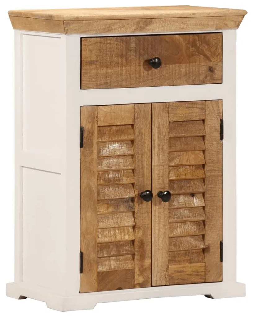 Ντουλάπι Λευκό και Καφέ 55x30x73 εκ. Μασίφ Ακατεργ. Ξύλο Μάνγκο