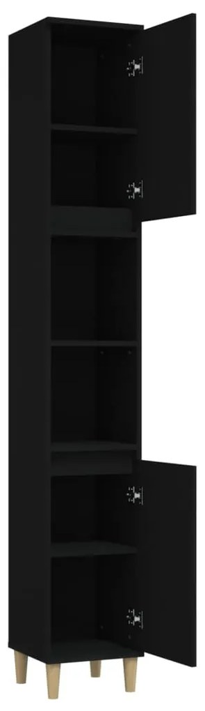 vidaXL Ντουλάπι Μπάνιου Μαύρο 30x30x190 εκ. Επεξεργασμένο Ξύλο