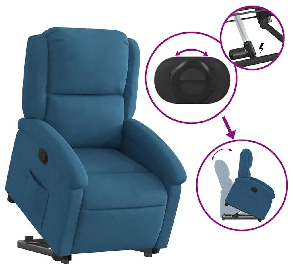 vidaXL Πολυθρόνα Ανακλινόμενη με Ανύψωση Μπλε Βελούδινη